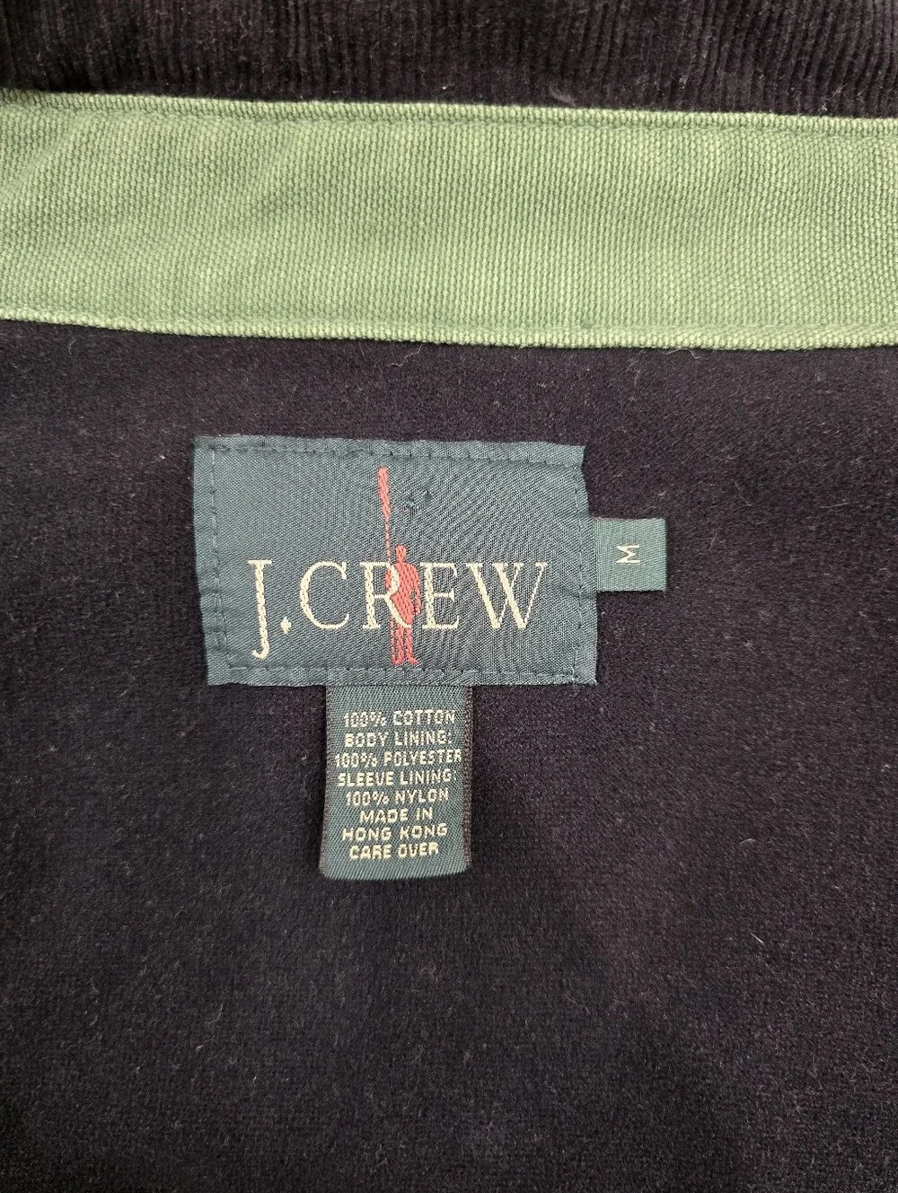 vintage green J.Crew 90's canvas work jacket with a black corduroy collar M